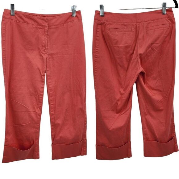 Vintage 90's Apostrophe Low-Rise Crop Pants 2 Coral Stretch Cuffed Capris - Picture 1 of 12